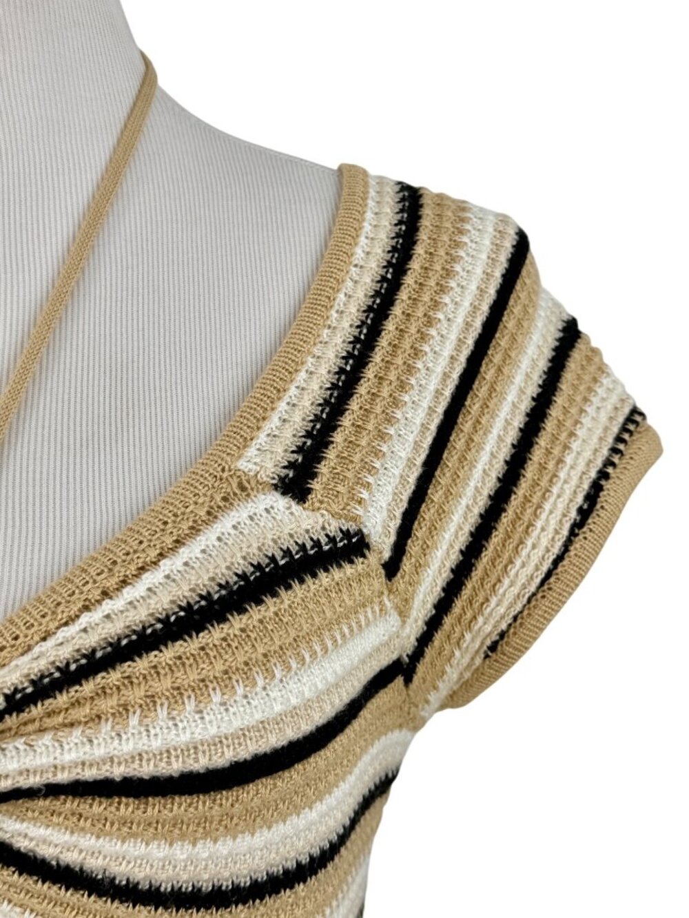 Madden NYC Crochet Knit Neutral Striped Mini Dress M| Coastal Cowgirl Boho Indie - Picture 15 of 16